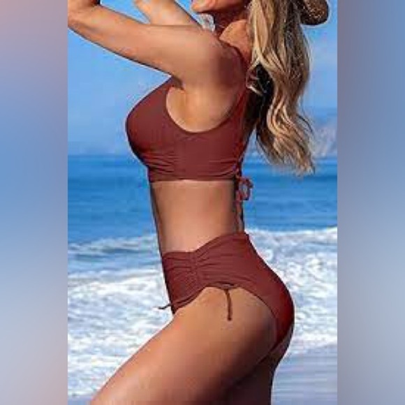 High Waisted Bikini Set 2 Piece Full Coverage Swimsuit Tummy Control Padded L - Picture 3 of 4